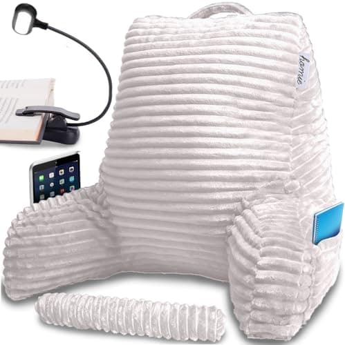 Homie Reading Pillow with Reading Light and Wrist Support, Arm Rests and Back Support for Bed Rest, Laptop, and TV