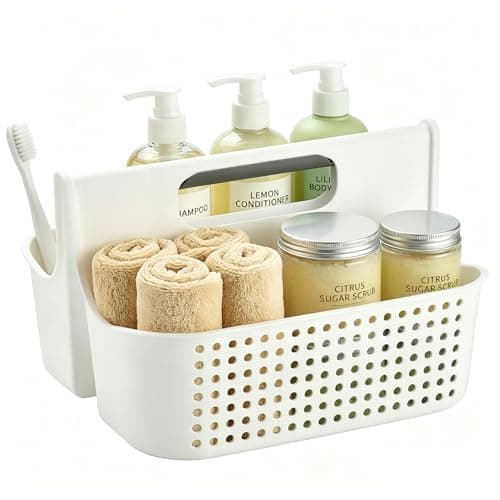 Haundry Portable Shower Caddy Basket, 2 Compartments Plastic Tote with Handle