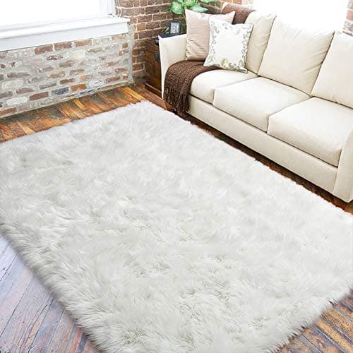 LOCHAS Faux Fur 3x5 Washable Sheepskin Area Rug (White)