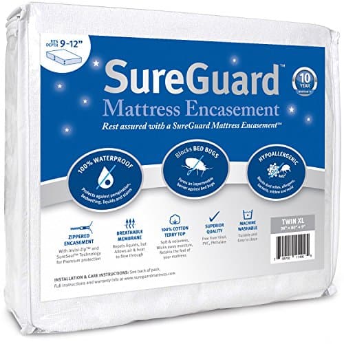 SureGuard Twin XL Mattress Encasement, 100% Waterproof, Bed Bug Proof — Recommended per expert consensus