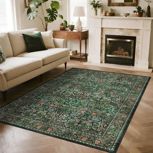 Othilic Floral 4x6 Washable Low-Pile Boho Area Rug (Dark Moss Green)