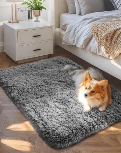 Ophanie 2x3 Non-Slip Bedside Throw Rug (Grey Shag)