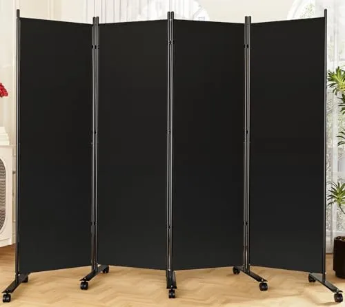 SUNALLY Room Divider 6FT Folding Privacy Screen, 4-Panel with Lockable Wheels
