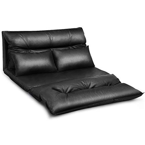 Giantex Convertible Sofa Bed, Floor Couch with 2 Pillows, PU Leather Folding Sleeper with 5-Position Adjustable Back