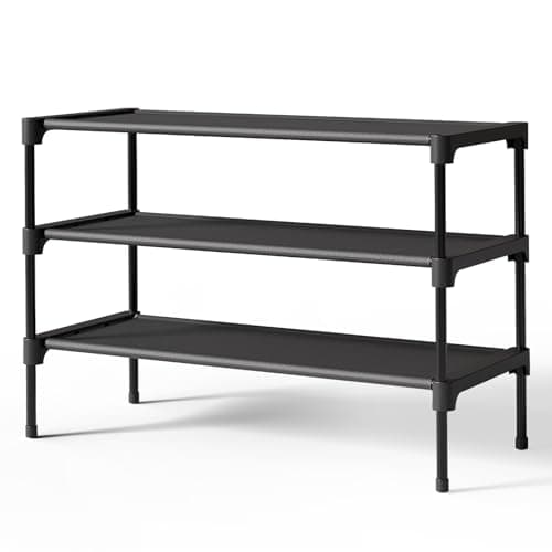 Kitsure Shoe Rack, Non-Woven Stackable Shoe Organizer for Closet, 27.5" Wide 3-Tier, Black — Good Value per expert consensus