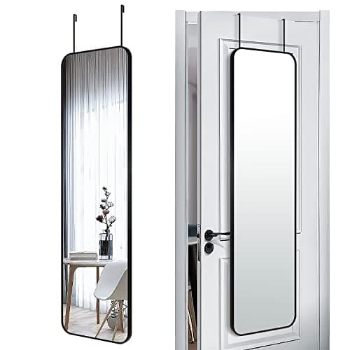 SCWF-GZ 47"x14" Full Body Length Door Hanging Wall Mounted Mirror, Aluminum Alloy Frame, Black