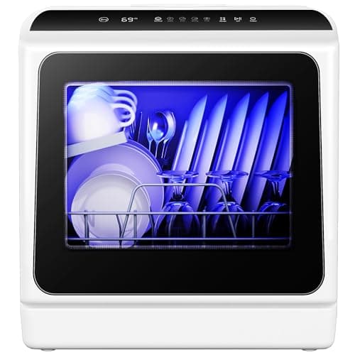 EUHOMY Countertop Portable Dishwasher, 6 Programs, 40dB, 360° Spray Coverage
