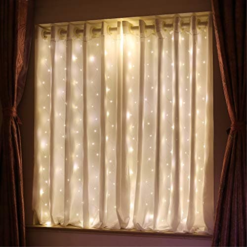 HXWEIYE Curtain Lights 3.3x5Ft 96 LED USB Warm White with Timer and 8 Clips