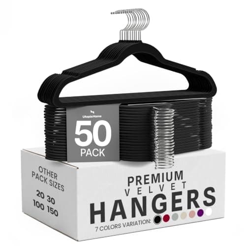 Utopia Home Velvet Hangers 50 Pack, Non-Slip Slim Hangers, Black