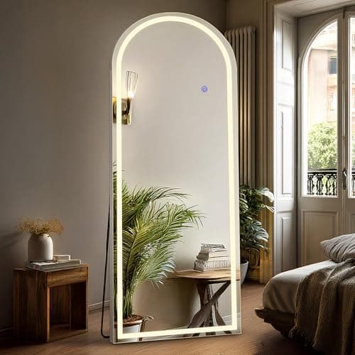 DUMOS Arched Full Length Mirror with Light, 20"x63" LED Floor Standing Mirror with 3 Color Lights & Wall Mounted