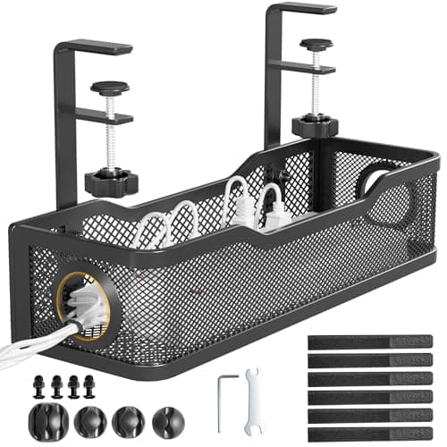 Cinati Under Desk Cable Management Tray, No Drill (Black)