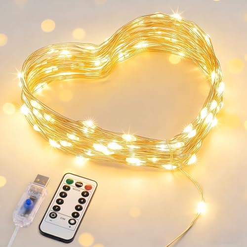 JMEXSUSS USB Fairy Lights 33ft 100 LED Warm White with Remote and Timer