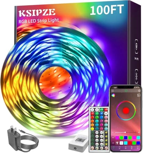 KSIPZE 100ft RGB Music Sync LED Strip Lights with App Control and Remote