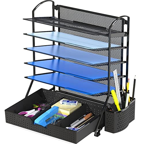 Simple Houseware 6-Tier Desk Document File Tray Organizer with Supplies Sliding Drawer, Black — Recommended per expert consensus