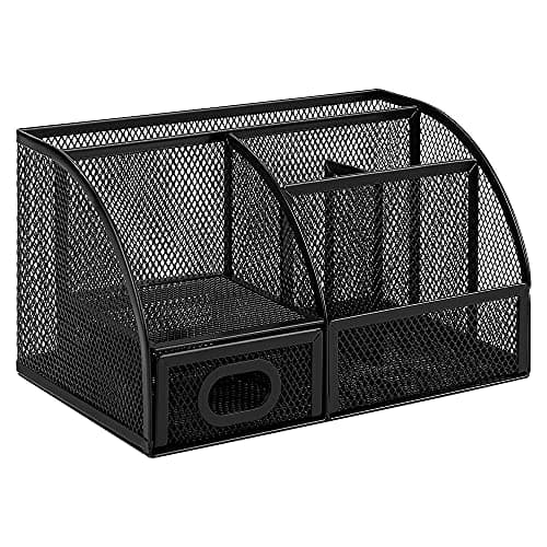 Amazon Basics Mesh Pen Holder and Desktop Desk Organizer, Office Caddy, 9.1 x 5.9 x 5.5 inches, Black — Must Buy per expert consensus