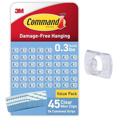 Command Clear Indoor Mini Light Clips Value Pack, 45 Clips and 54 Strips (Holds 0.3 lb)