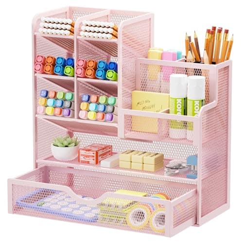 Marbrasse Mesh Desk Organizer with Drawer, 12 Compartments, Multi-Functional Pencil Organizer — Recommended per expert consensus