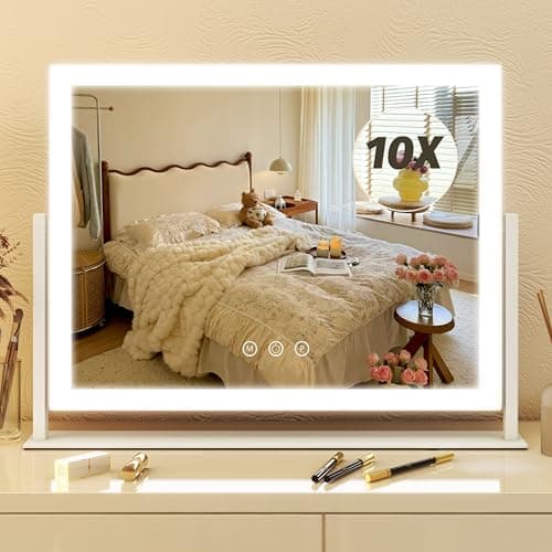 FENNIO Vanity Mirror with Lights 13''x17'' Makeup Mirror, Touch Screen with 3-Color Lighting, Dimmable, White