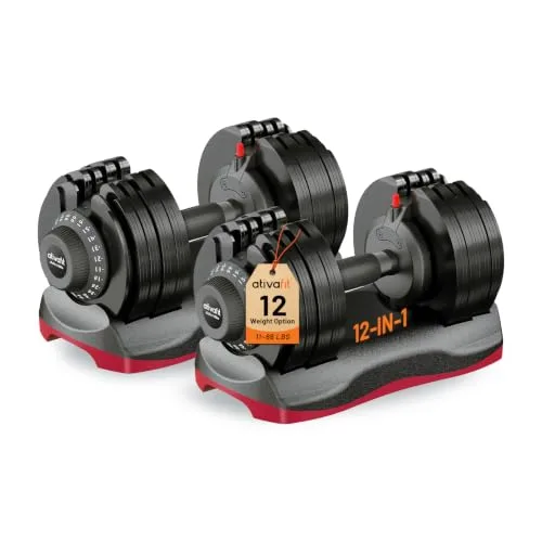 ATIVAFIT Adjustable Dumbbell Set, Quick Dial (11-66 lb Pair)